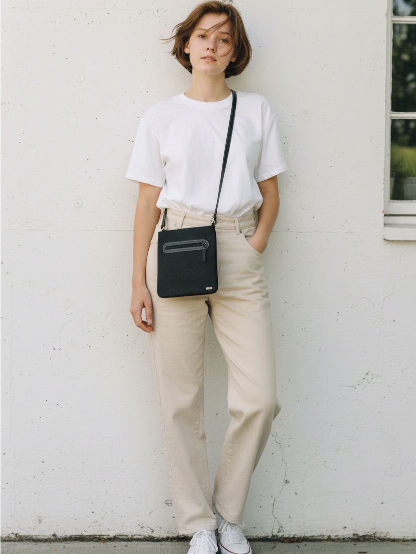 Nine West Minimal Black Crossbody Bag With Front Zip Pocket